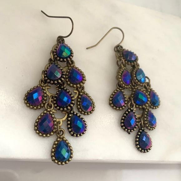 Anthropologie UO peacock Light Chandelier Earrings - Picture 6 of 6